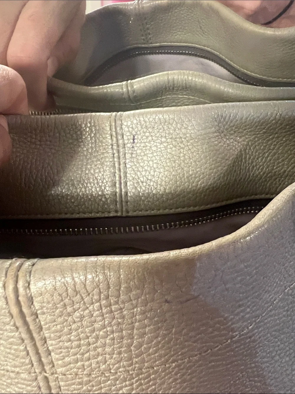 Classic silver Gray Leather Coach Shoulder Bag